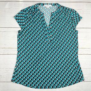 Liz Claiborne Petite Teal Pattern Top PL